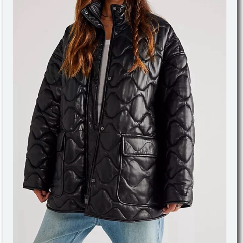 😎NWT Quilted Leather Free People X Lamarque Beruka Black/Noir Size- M/L NWT